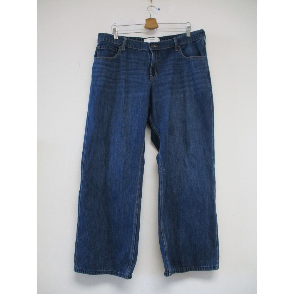 Hollister Jeans Womens XL Blue Low Rise Baggy Denim Elastic Waist